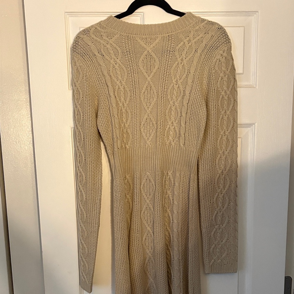 Pink Lily Tan Cable Knit Long Sleeve Dress